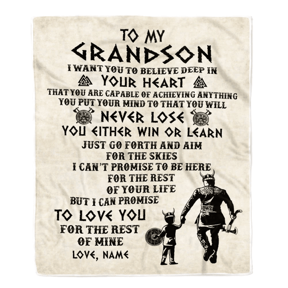 Personalized To My Grandson Blanket From Grandpa Pops You Will Never Lose Viking Grandson Birthday Graduation Christmas Customized Fleece Blanket