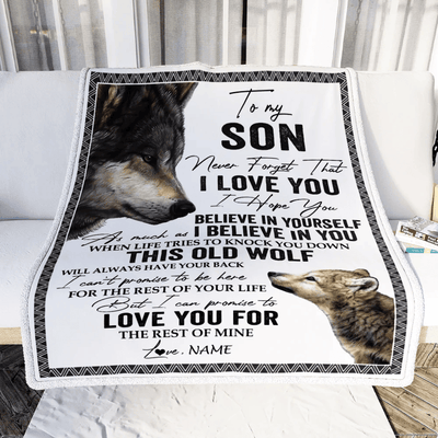Personalized To My Son Blanket From Mom Dad This Old Wolf Love You Son Birthday Graduation Christmas Customized Fleece Blanket