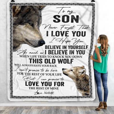 Personalized To My Son Blanket From Mom Dad This Old Wolf Love You Son Birthday Graduation Christmas Customized Fleece Blanket