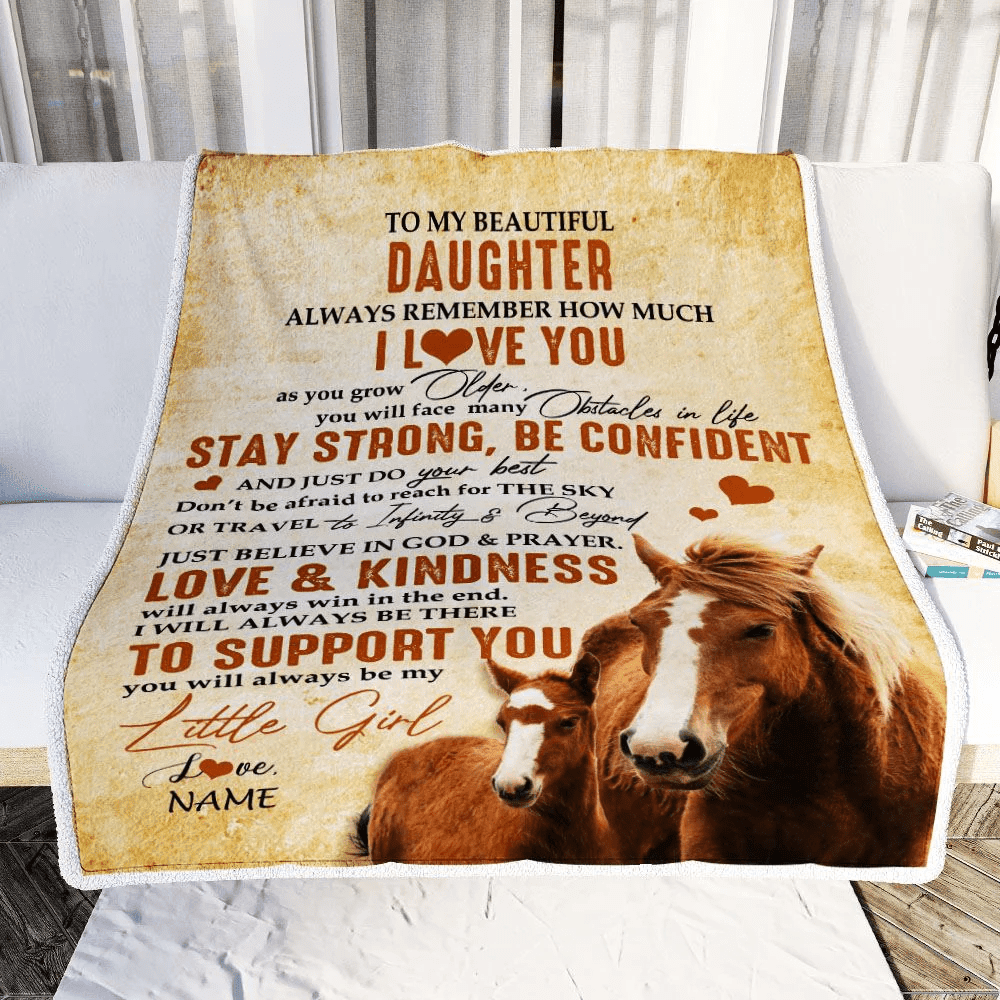 Personalized To My Daughter Blanket From Mom Dad Mother Always Remember I Love You Horse Daughter Birthday Graduation Christmas Customized Fleece Blanket