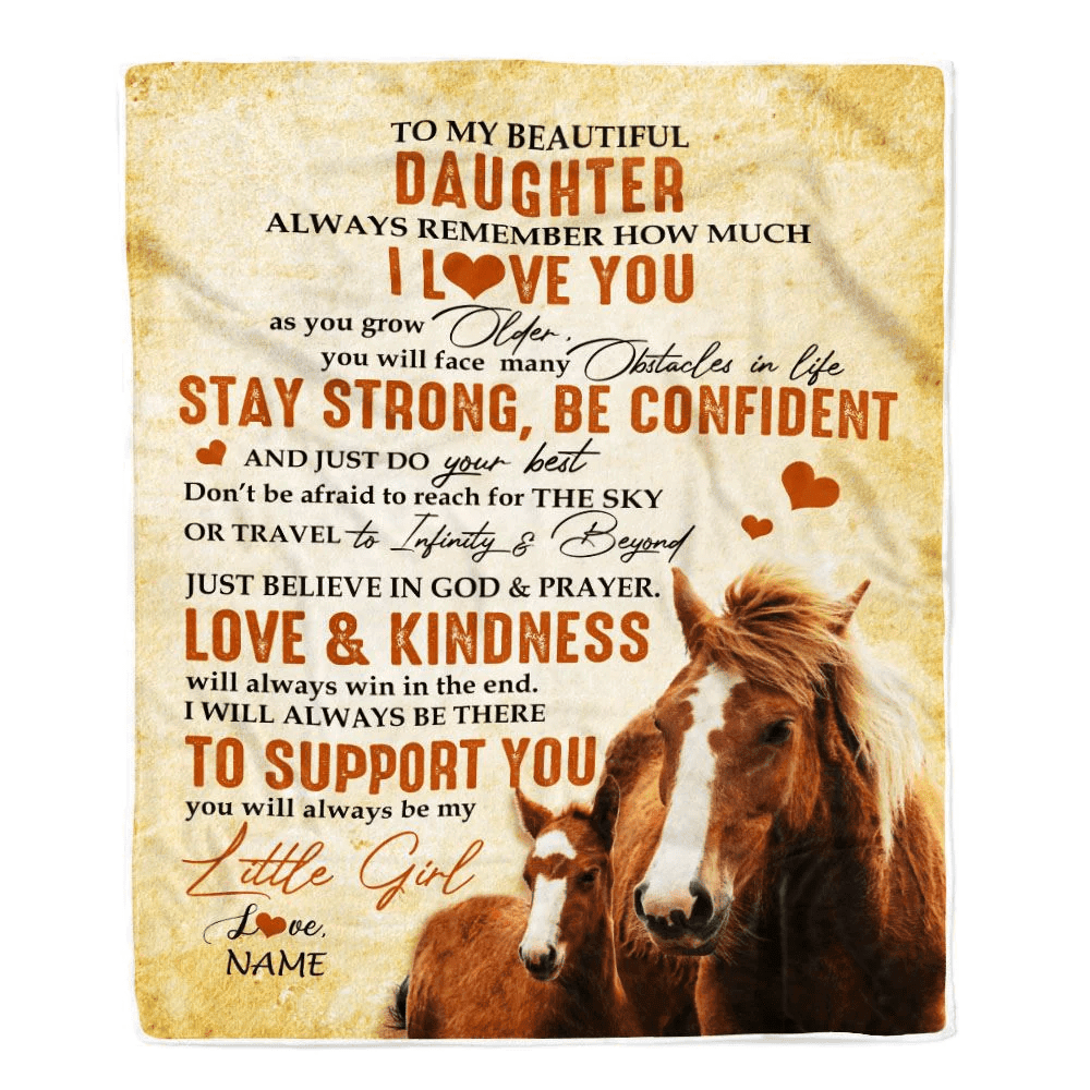 Personalized To My Daughter Blanket From Mom Dad Mother Always Remember I Love You Horse Daughter Birthday Graduation Christmas Customized Fleece Blanket