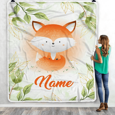 Personalized Baby Blanket with Name Custom for Baby Boy Cute Fox Newborn Kids Son Daughter Niece Grandson Nephew Birthday Christmas Customized Fleece Blanket
