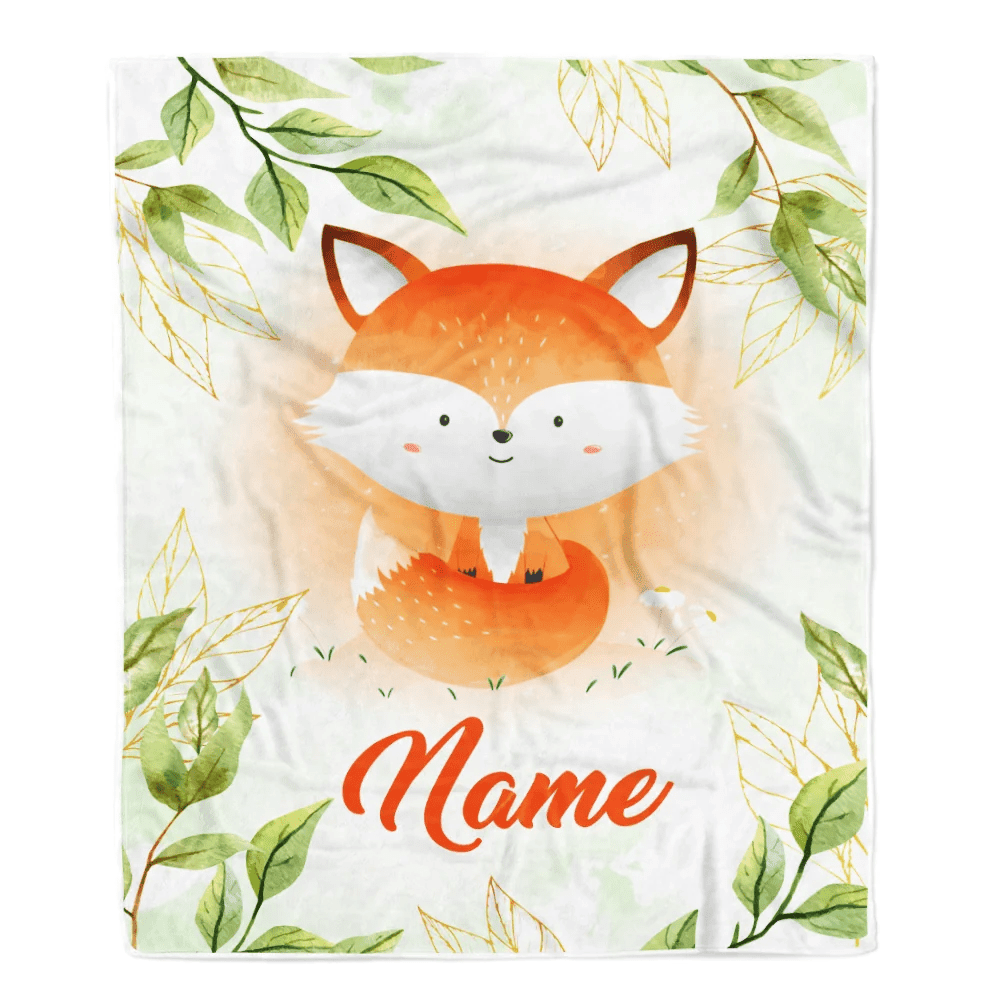 Personalized Baby Blanket with Name Custom for Baby Boy Cute Fox Newborn Kids Son Daughter Niece Grandson Nephew Birthday Christmas Customized Fleece Blanket