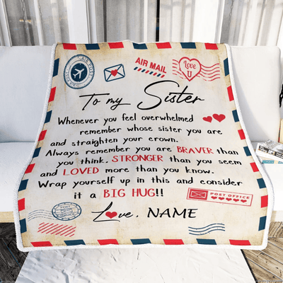 Personalized To My Sister Blanket From Brother Mail Letter Sister Birthday Graduation Christmas Customized Fleece Blanket
