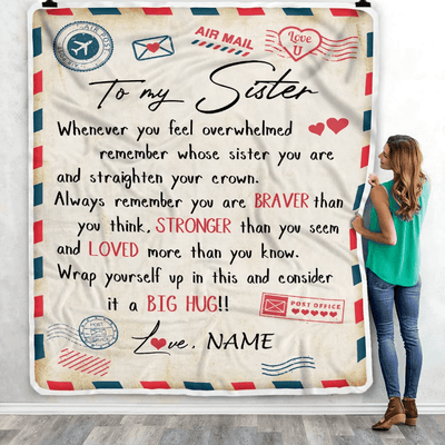 Personalized To My Sister Blanket From Brother Mail Letter Sister Birthday Graduation Christmas Customized Fleece Blanket