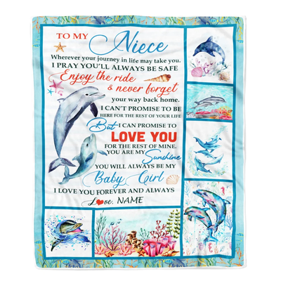 Personalized To My Niece Blanket Dolphin from Aunt Uncle Mom My Sunshine Baby Girl Niece Birthday Christmas Gift Customized Bed Fleece Throw Blanket