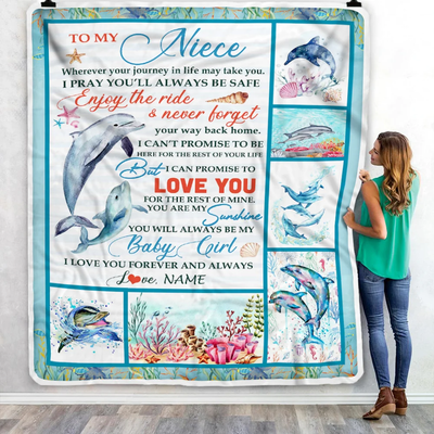 Personalized To My Niece Blanket Dolphin from Aunt Uncle Mom My Sunshine Baby Girl Niece Birthday Christmas Gift Customized Bed Fleece Throw Blanket