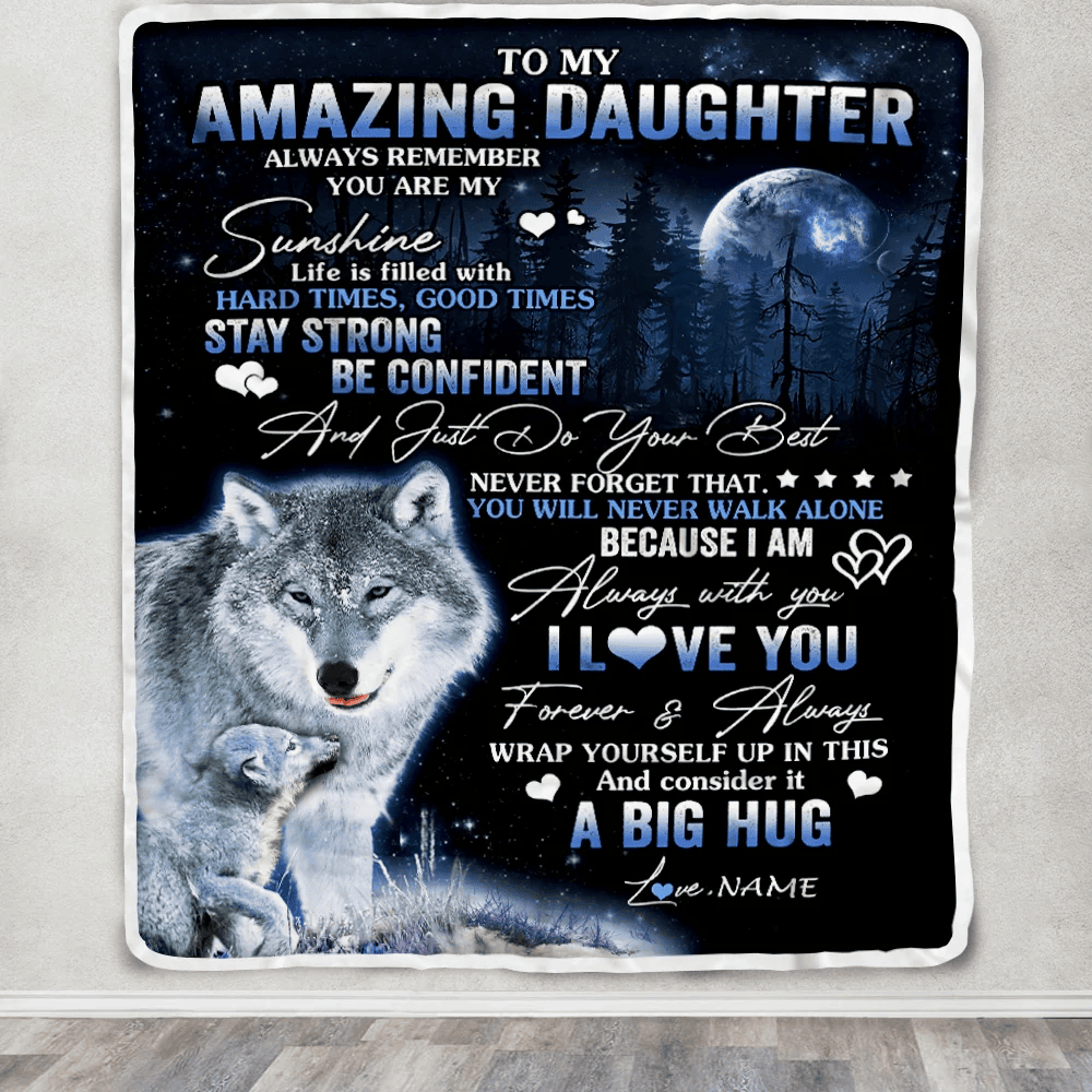 Personalized To My Amazing Daughter Wolf Blanket From Mom Dad Mother Moon Wolf Daughter Birthday Graduation Christmas Customized Fleece Throw Blanket