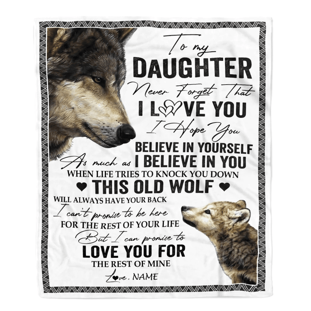 Personalized To My Daughter Blanket From Mom Dad This Old Wolf Love You Daughter Birthday Graduation Christmas Customized Fleece Blanket