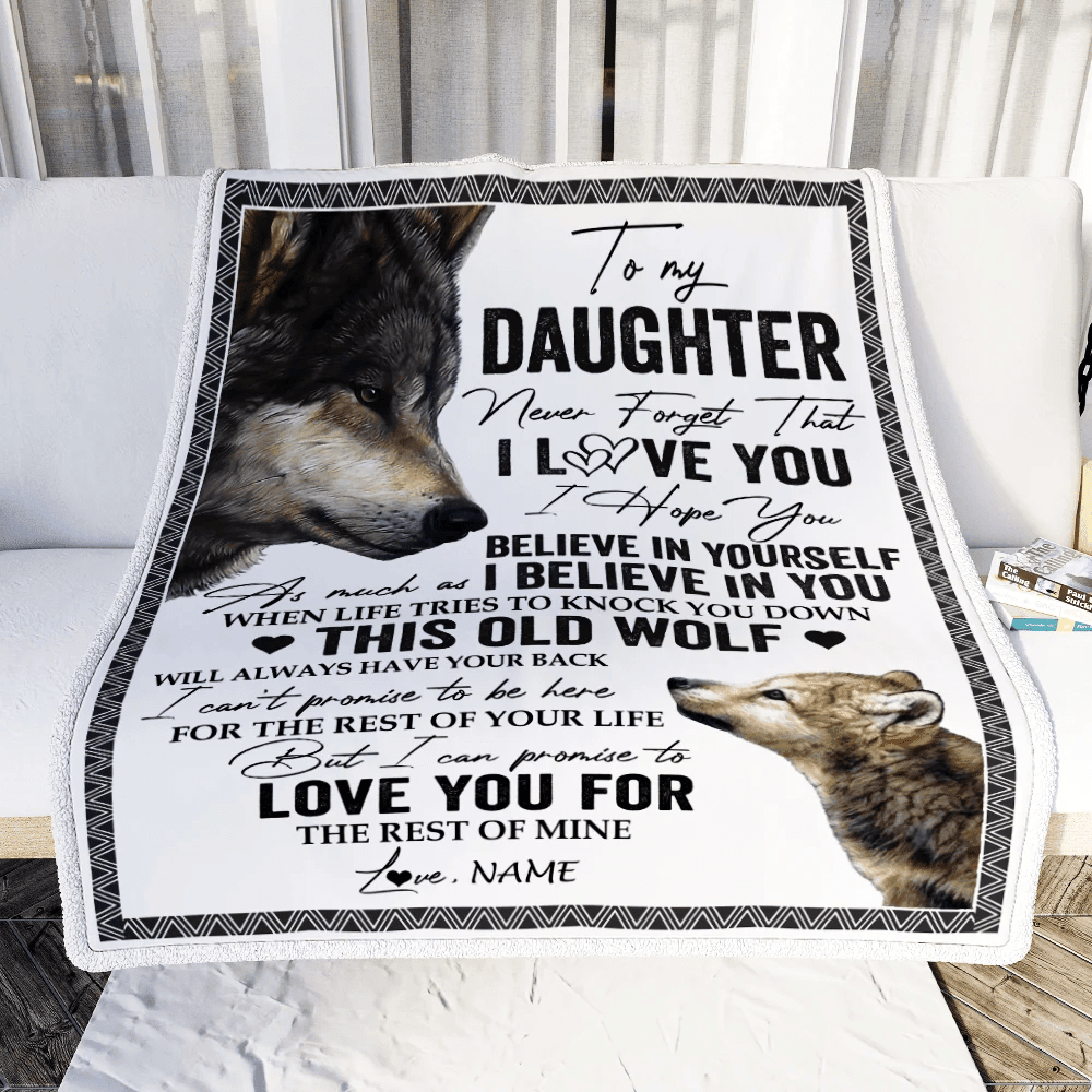 Personalized To My Daughter Blanket From Mom Dad This Old Wolf Love You Daughter Birthday Graduation Christmas Customized Fleece Blanket