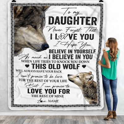 Personalized To My Daughter Blanket From Mom Dad This Old Wolf Love You Daughter Birthday Graduation Christmas Customized Fleece Blanket