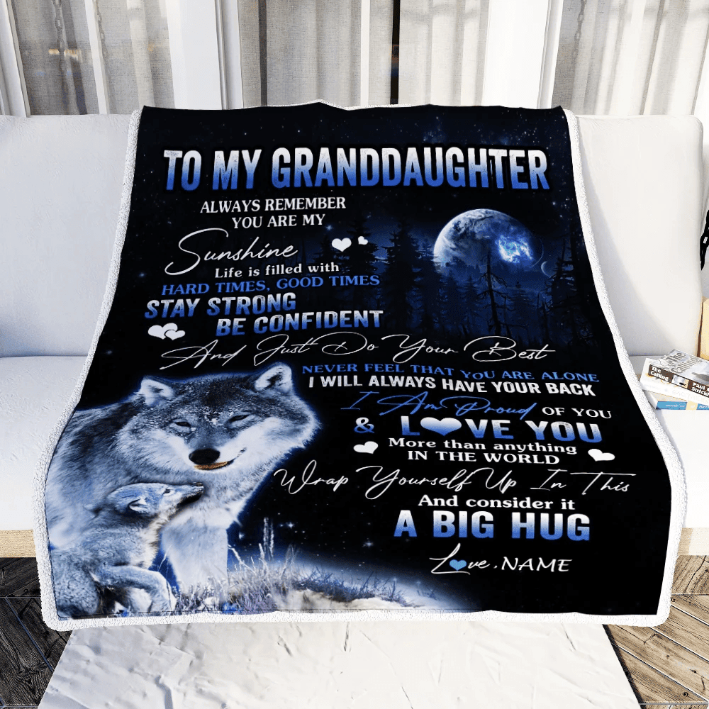 Personalized To My Granddaughter Wolf Blanket From Grandma Nana Always Remember Granddaughter Birthday Graduation Christmas Customized Fleece Throw Blanket