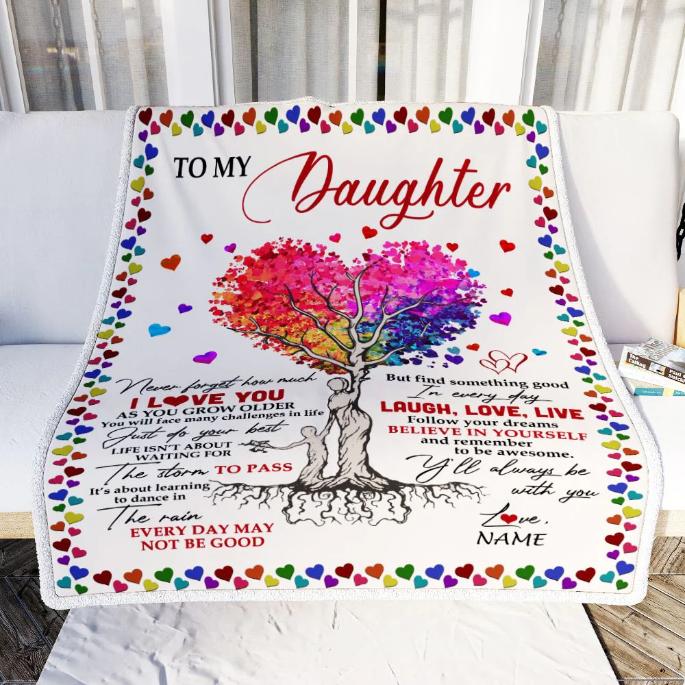 Personalized To My Daughter Blanket From Mom Dad Colorful Tree Never Forget I Love You Daughter Birthday Christmas Customized Bed Fleece Throw Blanket