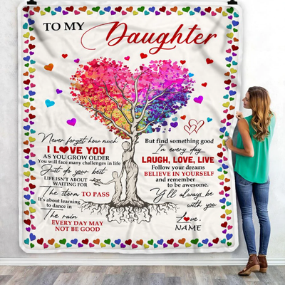 Personalized To My Daughter Blanket From Mom Dad Colorful Tree Never Forget I Love You Daughter Birthday Christmas Customized Bed Fleece Throw Blanket