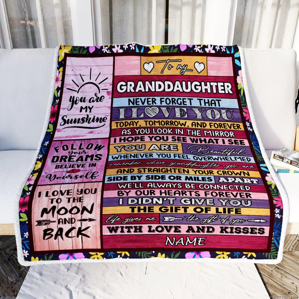 Personalized To My Granddaughter Blanket From Grandma Wood You Are Beautiful Granddaughter Birthday Graduation Christmas Customized Bed Fleece Throw Blanket