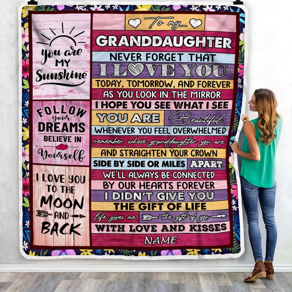 Personalized To My Granddaughter Blanket From Grandma Wood You Are Beautiful Granddaughter Birthday Graduation Christmas Customized Bed Fleece Throw Blanket