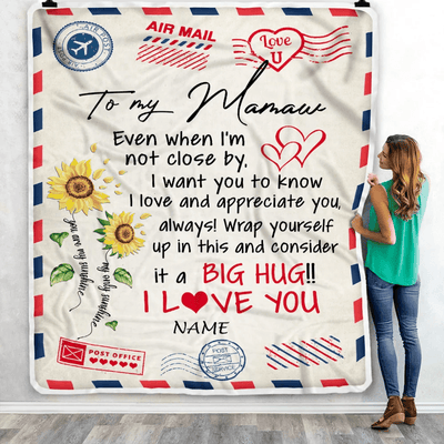 Personalized Mamaw Blanket From Grandkids Love Big Hug Air Mail Letter Sunflower Mamaw Birthday Mothers Day Christmas Customized Fleece Throw Blanket