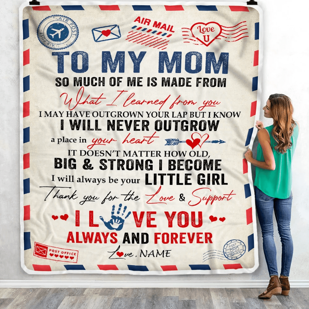 Personalized To My Mom Blanket From Daughter Air Mail Letter Mail I Love You Always Forever Mom Mother's Day Birthday Christmas Customized Fleece Blanket