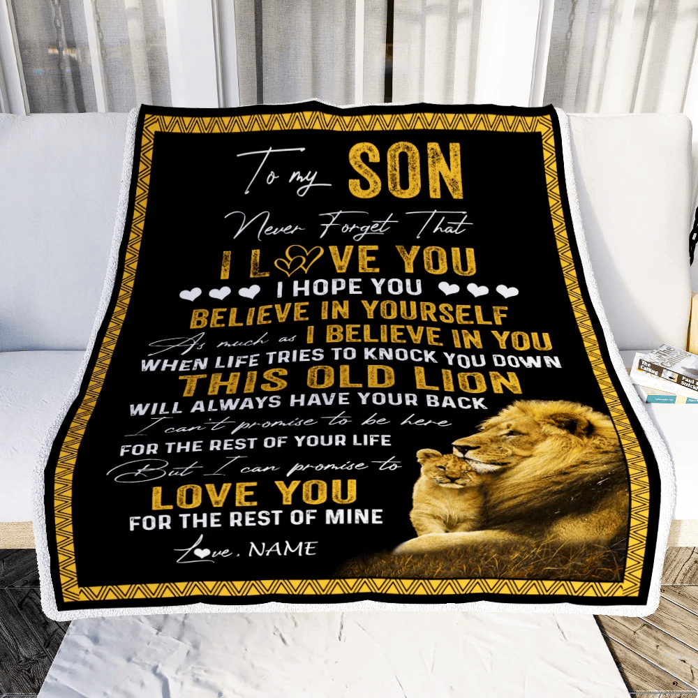 Personalized To My Son Blanket From Dad This Old Lion Love You Son Birthday Graduation Christmas Customized Fleece Blanket