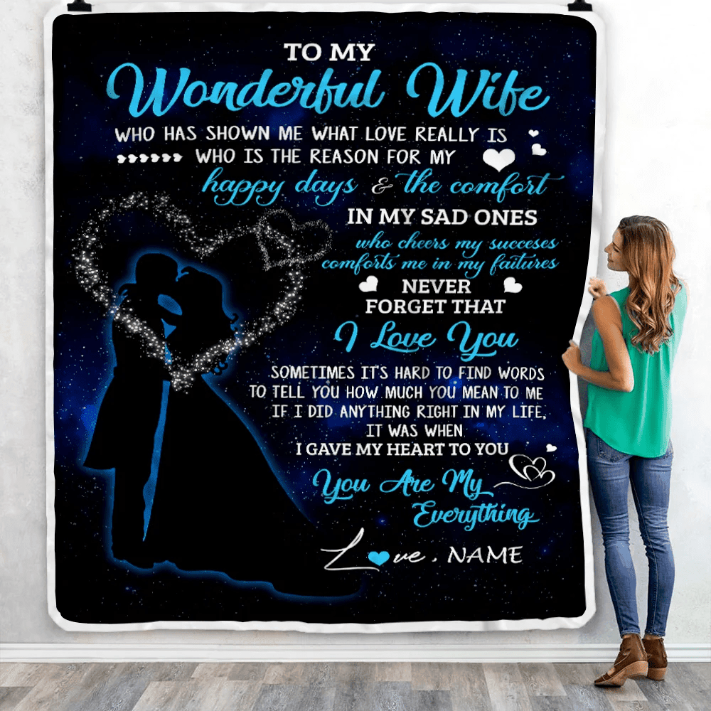 Personalized Custom Name To My Wife Blanket From Husband You Are My Everything Wife Birthday Christmas Wedding Anniversary Bed Quilt Fleece Throw Blanket
