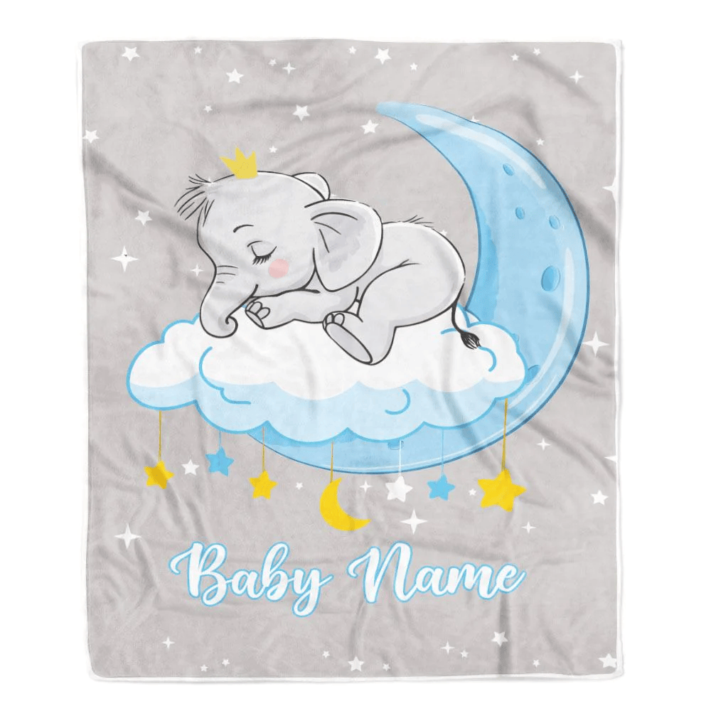 Personalized Baby Elephant Blanket For Boy Girl Custom Baby Name Elephant Newborn Nursery Daughter Son Niece Nephew Birthday Christmas Bed Fleece Throw Blanket