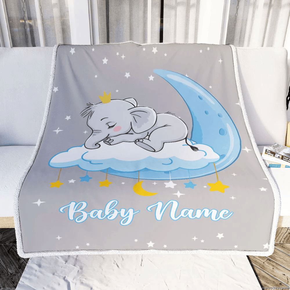 Personalized Baby Elephant Blanket For Boy Girl Custom Baby Name Elephant Newborn Nursery Daughter Son Niece Nephew Birthday Christmas Bed Fleece Throw Blanket
