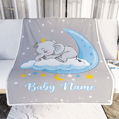 Personalized Baby Elephant Blanket For Boy Girl Custom Baby Name Elephant Newborn Nursery Daughter Son Niece Nephew Birthday Christmas Bed Fleece Throw Blanket