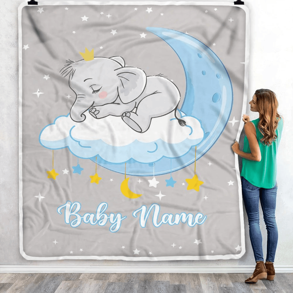 Personalized Baby Elephant Blanket For Boy Girl Custom Baby Name Elephant Newborn Nursery Daughter Son Niece Nephew Birthday Christmas Bed Fleece Throw Blanket