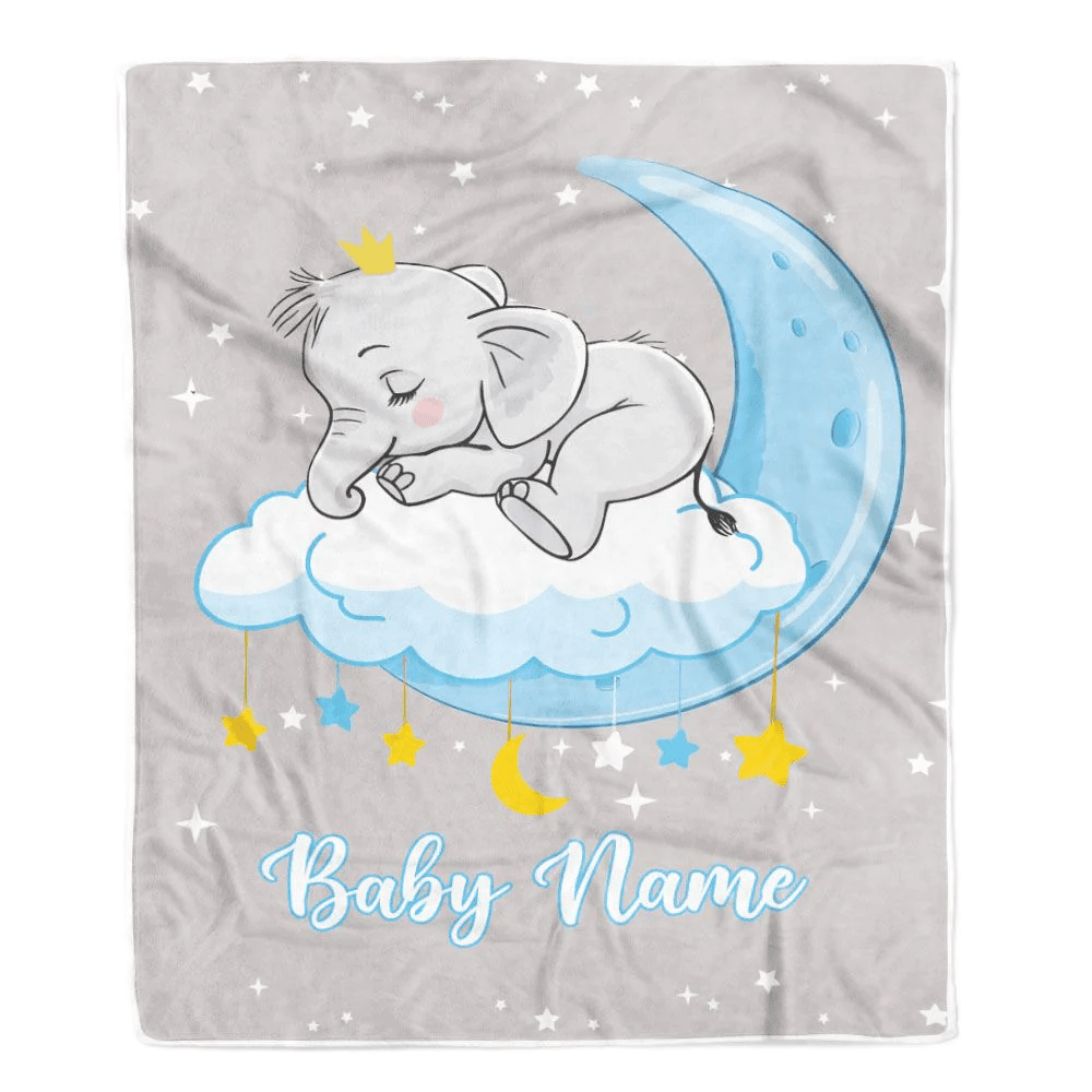 Personalized Baby Elephant Blanket For Boy Girl Custom Baby Name Elephant Newborn Nursery Daughter Son Niece Nephew Birthday Christmas Bed Fleece Throw Blanket