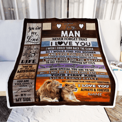 Personalized To My Man Blanket For Him Never Forget I Love You Couple Lion Husband Birthday Anniversary Valentines Day Christmas Customized Fleece Blanket