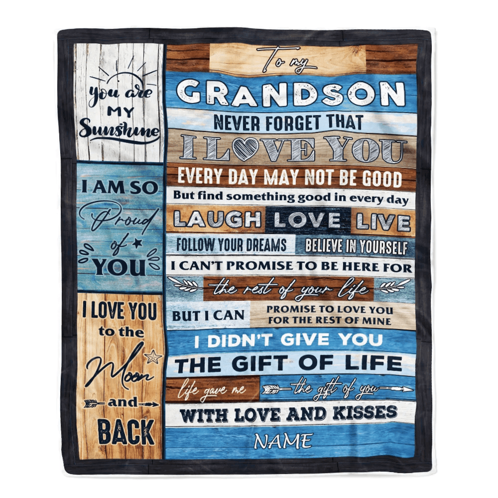 Personalized To My Grandson Blanket From Mom Grandma Grandpa I Love You Wood Grandson Birthday Christmas Thanksgiving Graduation Customized Fleece Blanket