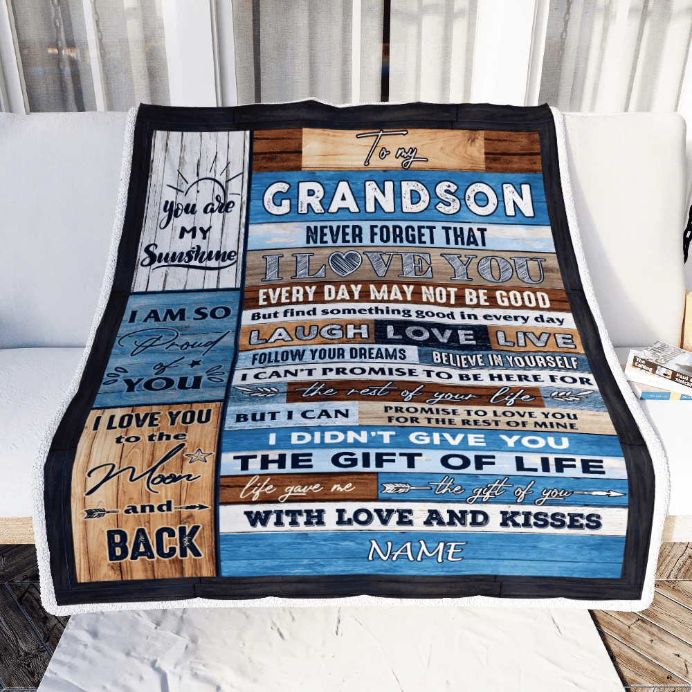 Personalized To My Grandson Blanket From Mom Grandma Grandpa I Love You Wood Grandson Birthday Christmas Thanksgiving Graduation Customized Fleece Blanket