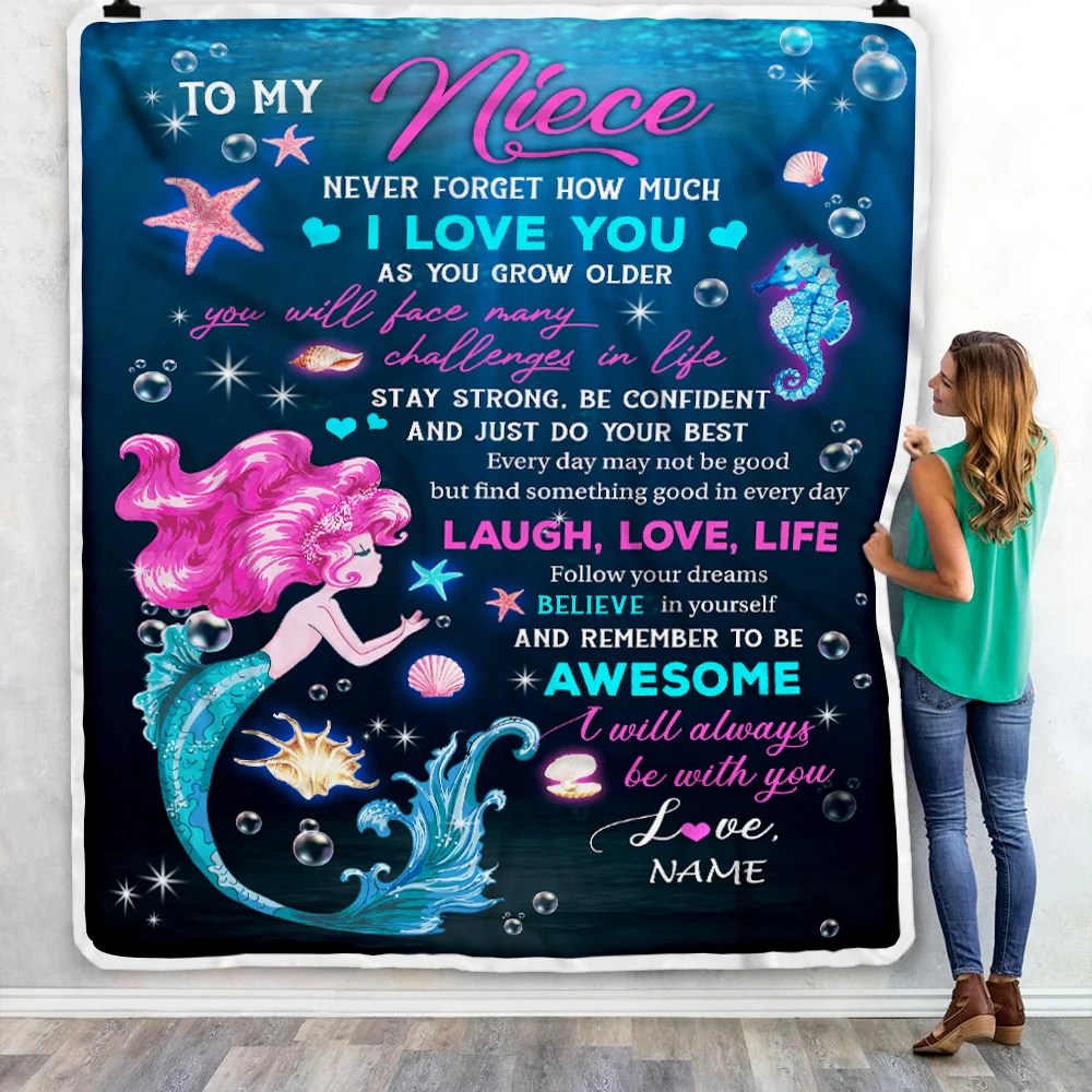 Personalized To My Niece Blanket From Uncle Aunt Never Forget I Love You Mermaid Niece Birthday Graduation Christmas Customized Bed Fleece Blanket
