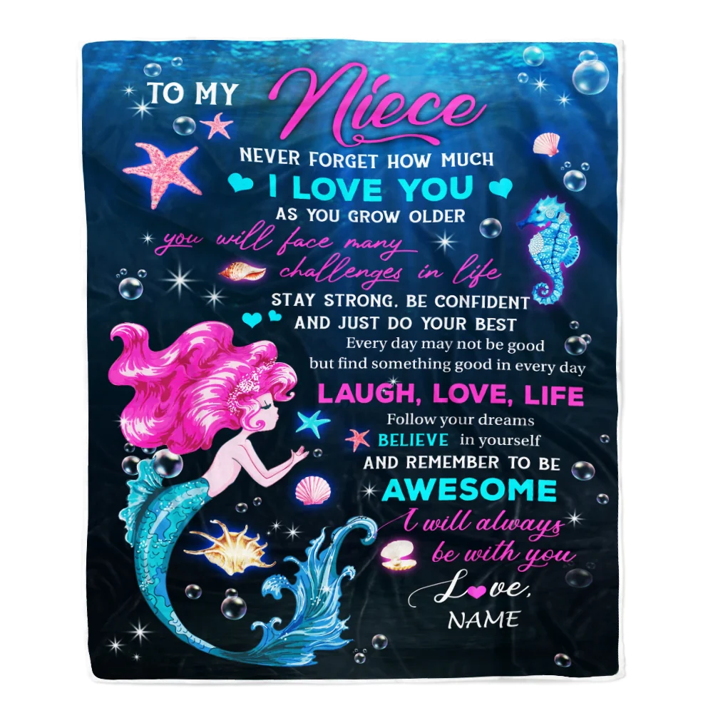 Personalized To My Niece Blanket From Uncle Aunt Never Forget I Love You Mermaid Niece Birthday Graduation Christmas Customized Bed Fleece Blanket