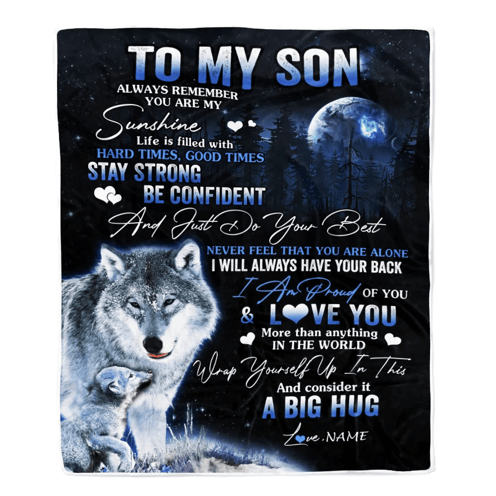 Personalized To My Son Wolf Blanket From Mom Dad Mother Father Always Remember Son Birthday Travel Graduation Christmas Customized Bed Fleece Throw Blanket