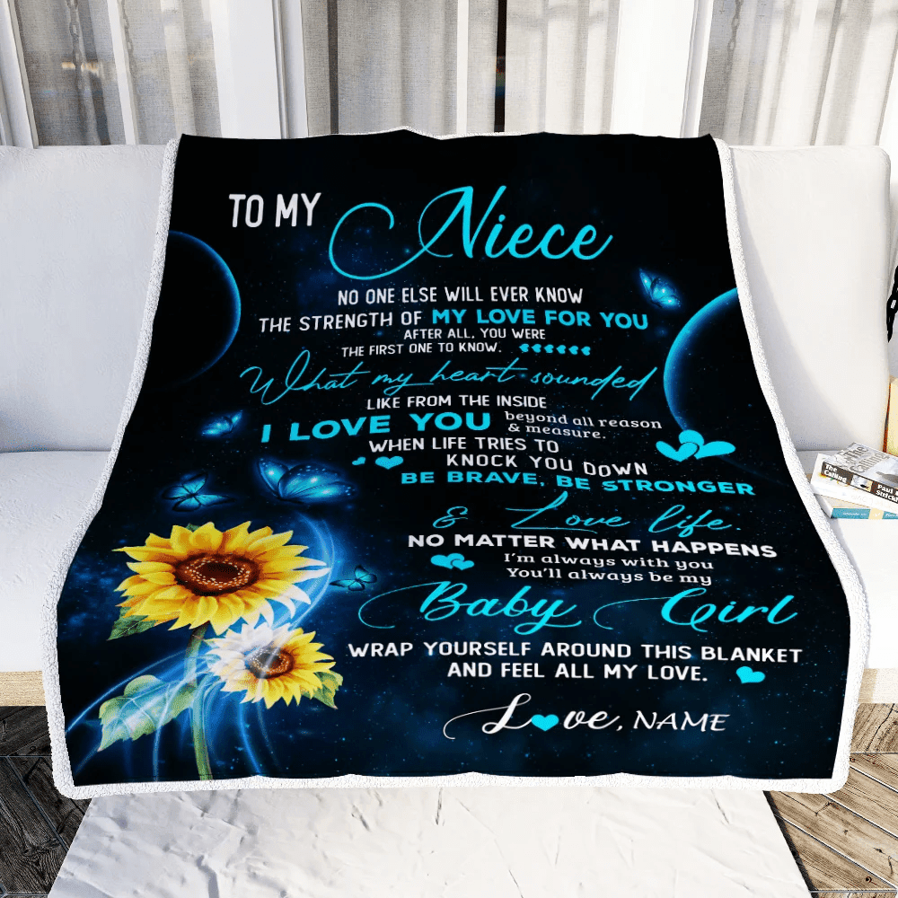 Personalized To My Niece Blanket From Uncle Aunt Sunflower Butterfly My Love For You Niece Birthday Christmas Customized Bed Fleece Blanket