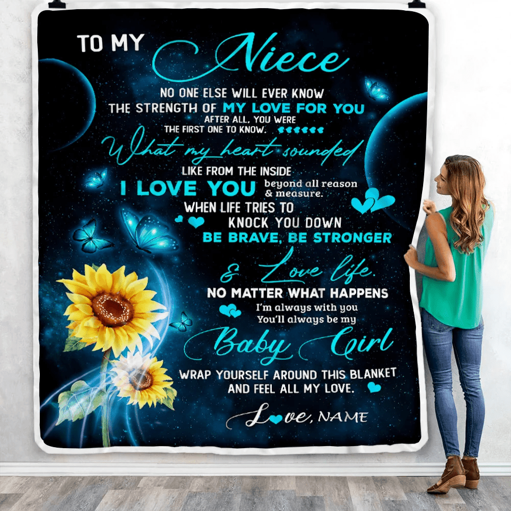 Personalized To My Niece Blanket From Uncle Aunt Sunflower Butterfly My Love For You Niece Birthday Christmas Customized Bed Fleece Blanket