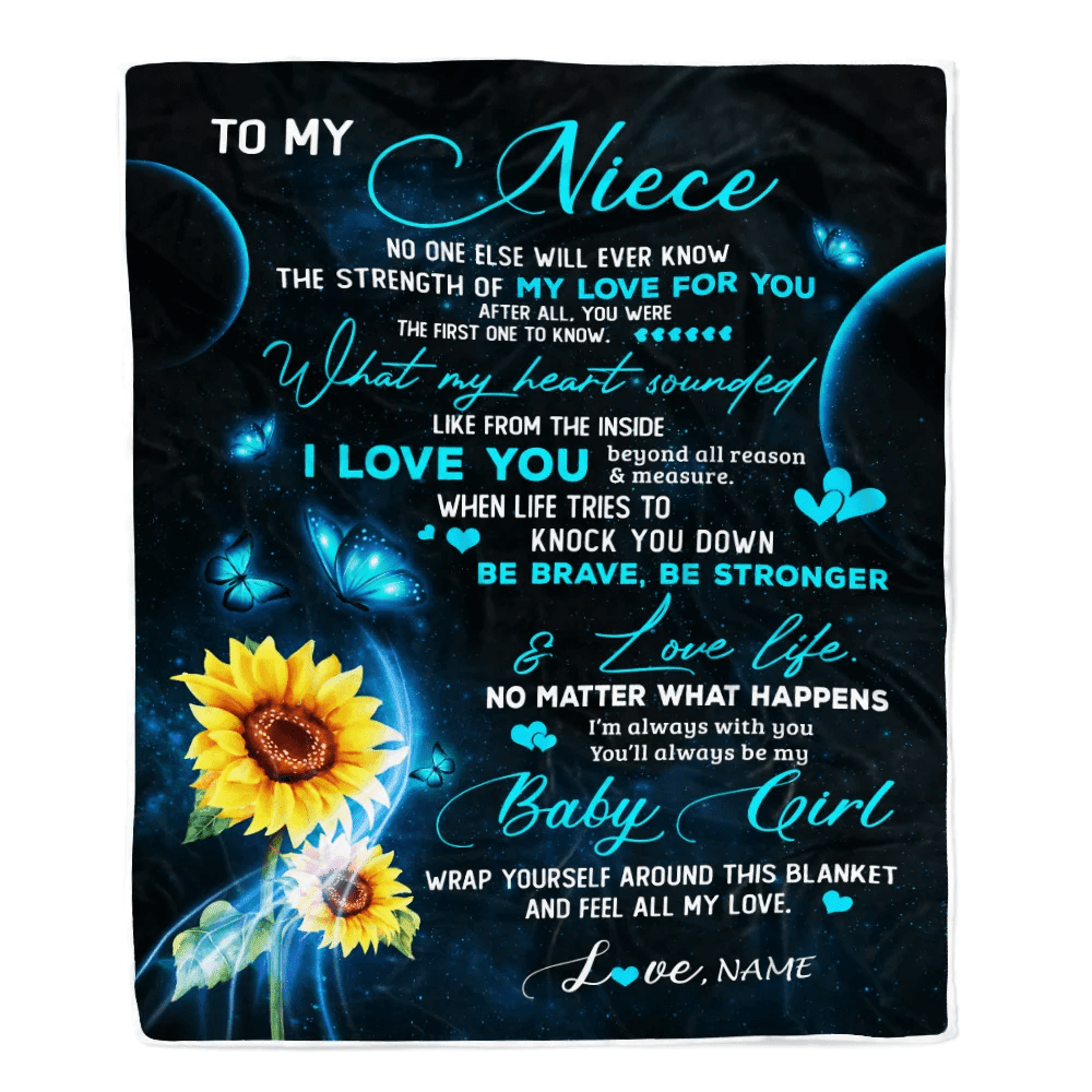 Personalized To My Niece Blanket From Uncle Aunt Sunflower Butterfly My Love For You Niece Birthday Christmas Customized Bed Fleece Blanket