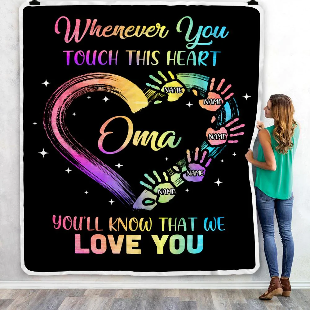 Personalized Oma Blanket From Grandkids Granddaughter Grandson We Love You Grandparent Oma Birthday Mothers Day Christmas Customized Bed Fleece Throw Blanket