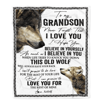 Personalized To My Grandson Blanket From Grandma Grandpa This Old Wolf Love You Grandson Birthday Graduation Christmas Customized Fleece Blanket