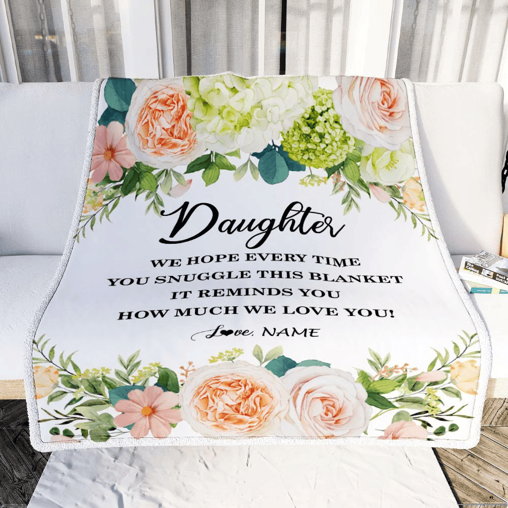 Personalized To My Daughter Blanket From Mom Dad How Much We Love You Flower Daughter Birthday Graduation Christmas Customized Fleece Throw Blanket