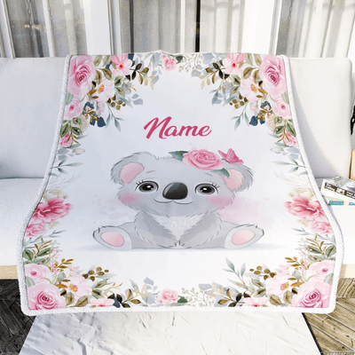 Personalized Baby Blanket With Name Baby Girls Koala For Newborns Nursery Daughter Granddaughter Niece Birthday Christmas Customized Fleece Blanket