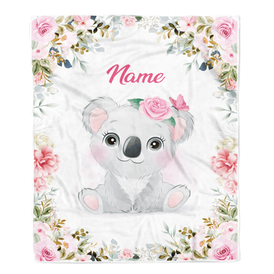 Personalized Baby Blanket With Name Baby Girls Koala For Newborns Nursery Daughter Granddaughter Niece Birthday Christmas Customized Fleece Blanket