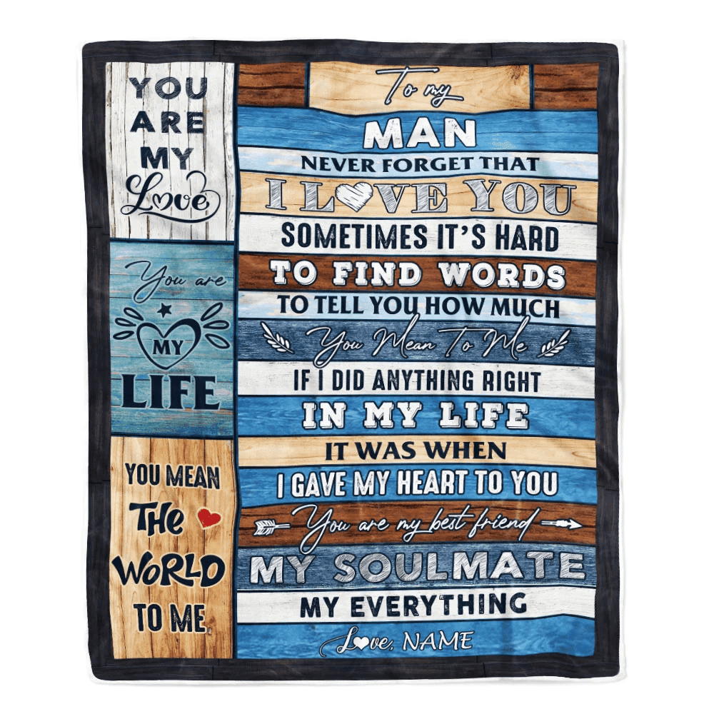 Personalized To My Man Blanket From Wife Never Forget I Love You Husband Birthday Anniversary Wedding Valentines Day Christmas Customized Fleece Throw Blanket