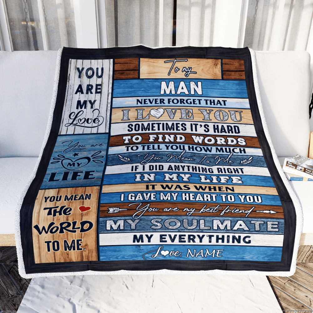 Personalized To My Man Blanket From Wife Never Forget I Love You Husband Birthday Anniversary Wedding Valentines Day Christmas Customized Fleece Throw Blanket