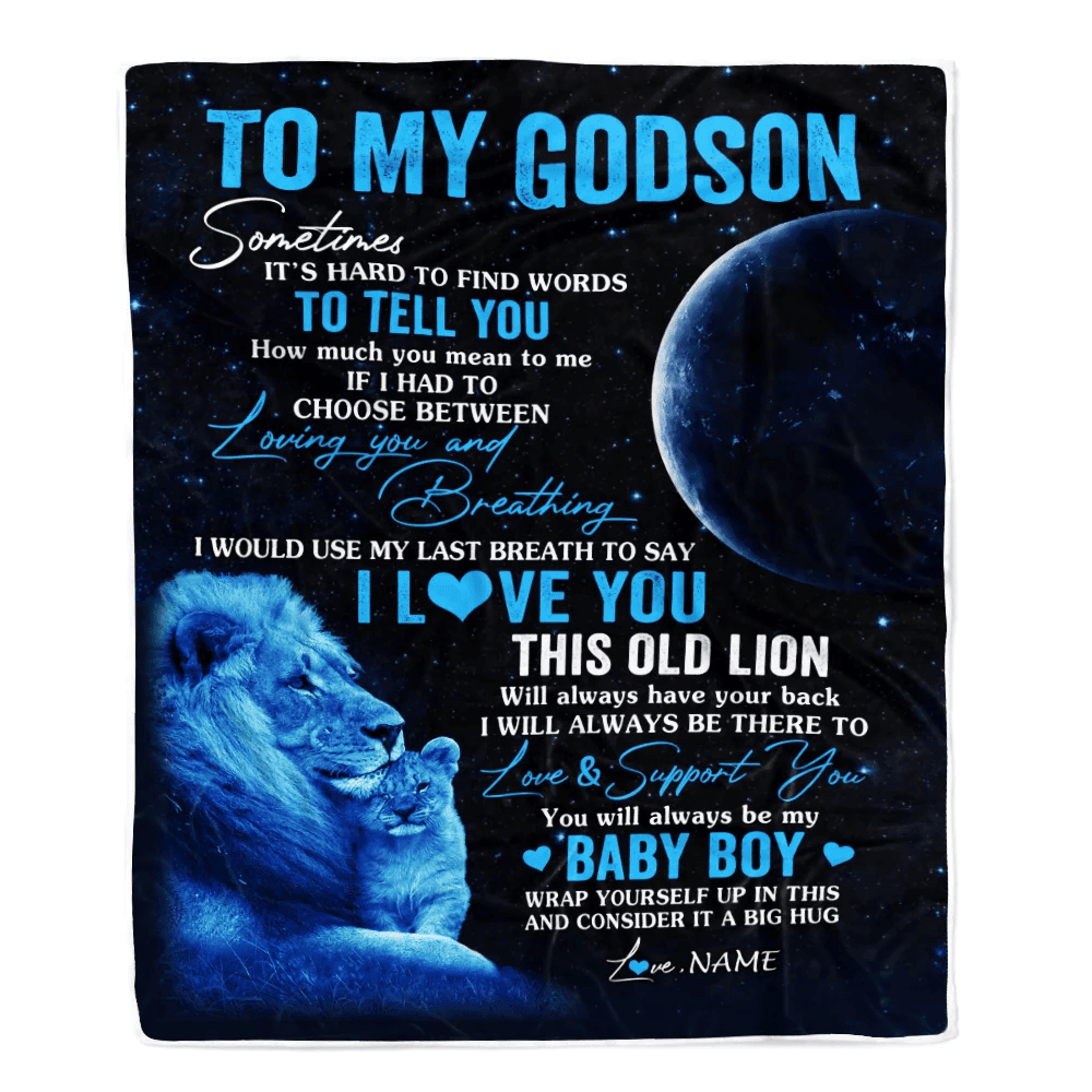 Personalized To My Godson Blanket From Godfather I Love You This Old Lion Godson Birthday Graduation Christmas Customized Bed Fleece Throw Blanket
