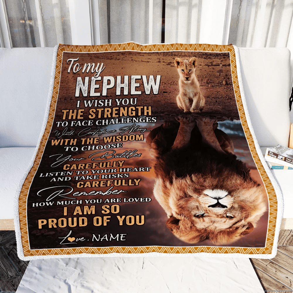 Personalized To My Nephew Blanket From Uncle Aunt I Wish You The Strength Lion Nephew Birthday Graduation Christmas Gift Bed Quilt Fleece Throw Blanket