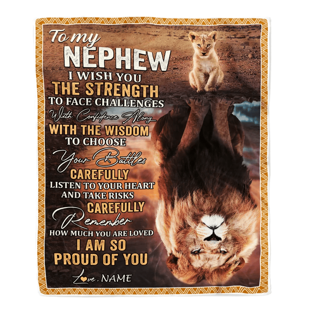 Personalized To My Nephew Blanket From Uncle Aunt I Wish You The Strength Lion Nephew Birthday Graduation Christmas Gift Bed Quilt Fleece Throw Blanket