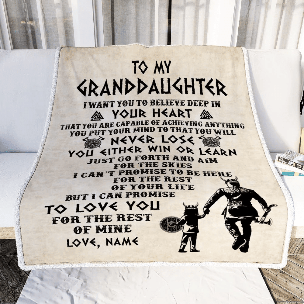 Personalized To My Granddaughter Blanket From Grandpa Pops You Will Never Lose Viking Granddaughter Birthday Christmas Customized Fleece Blanket