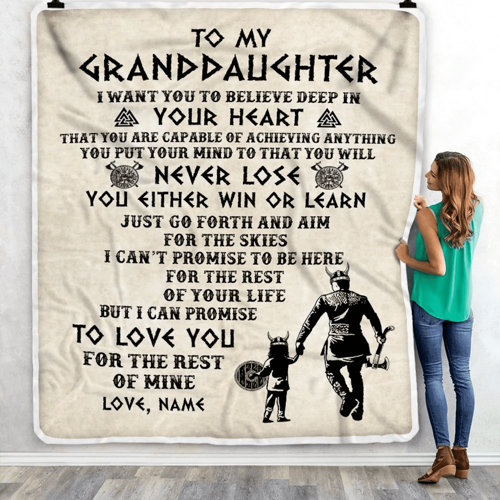 Personalized To My Granddaughter Blanket From Grandpa Pops You Will Never Lose Viking Granddaughter Birthday Christmas Customized Fleece Blanket